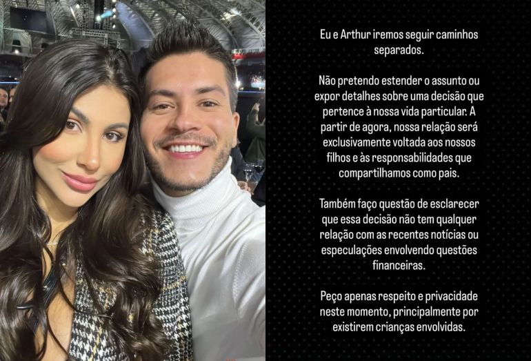 Jheny Santucci anuncia fim de casamento com Arthur Aguiar: 